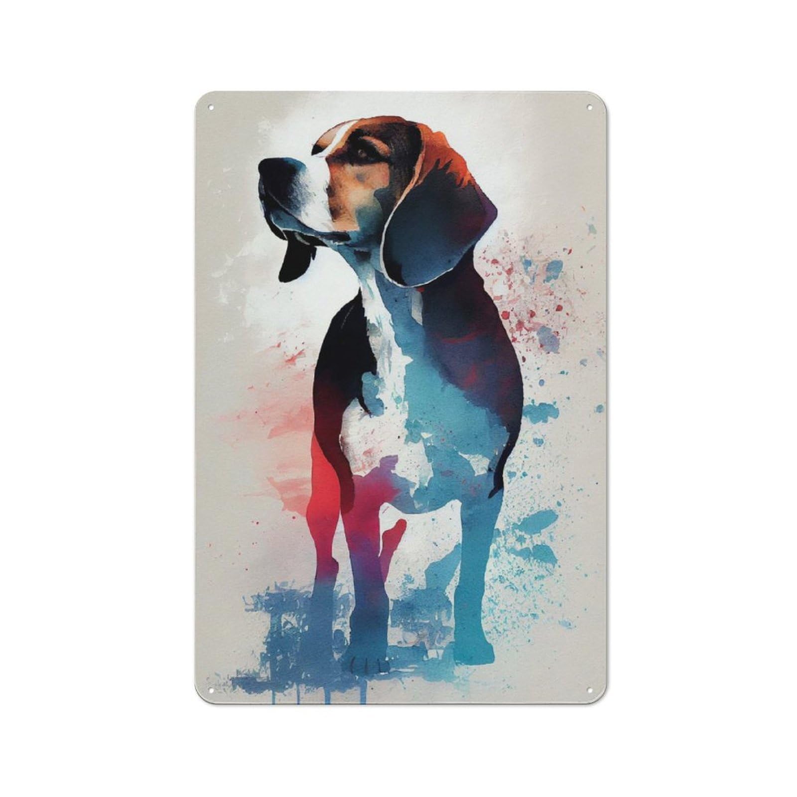 Junmoney Beagle Watercolors Tin Sign 30X20cm For Bar Or Restaurant, Retro Wall Decor, For Restaurant Interior Fans