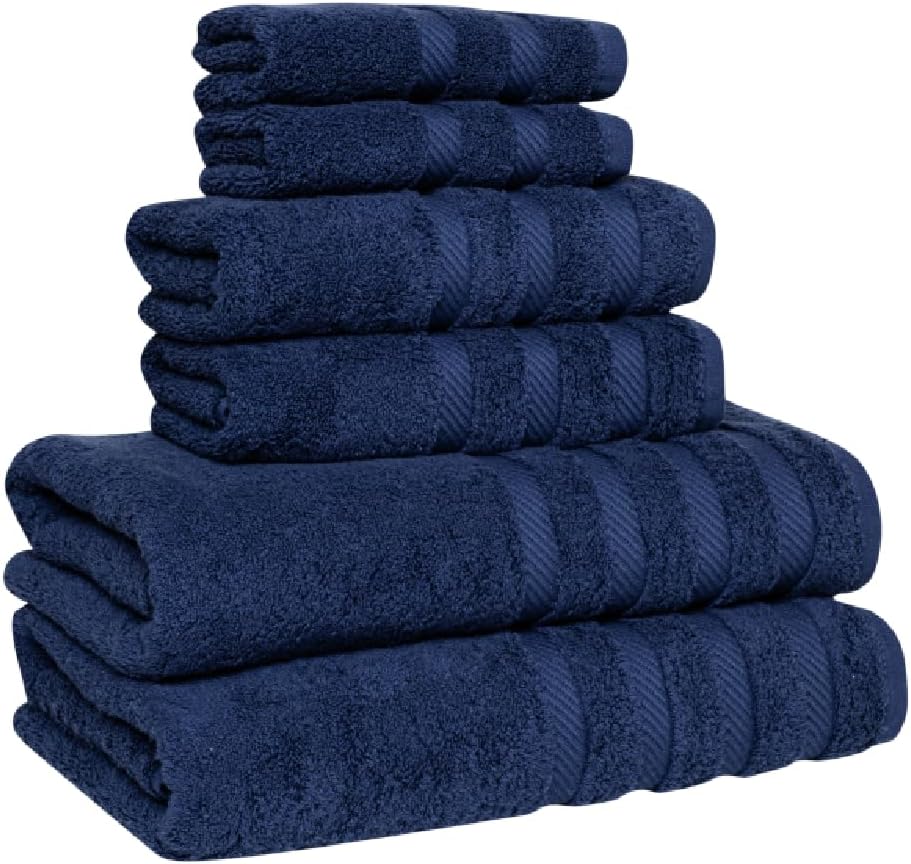 Premium Elysium 100% Turkish Cotton Towel Set – Soft, Thick and Absorbent 6-Piece Set for Home & Spa Use – Includes 2 Bath Towels, 2 Hand Towels, and 2 Washcloths -(Navy)