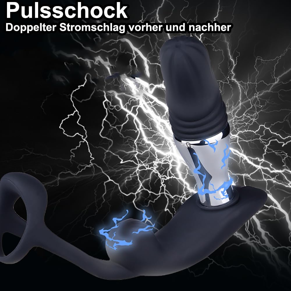 Kuaecr 3in1 Elektro Shock Anal Vibrator Penisringe Prostata Stimulator Set mit 10 Teleskop Vibrationsfunktion & 3 Elektrostimulation Modi, Anal Massagegerät SM Extrem Sexspielzeug für Männer Solo