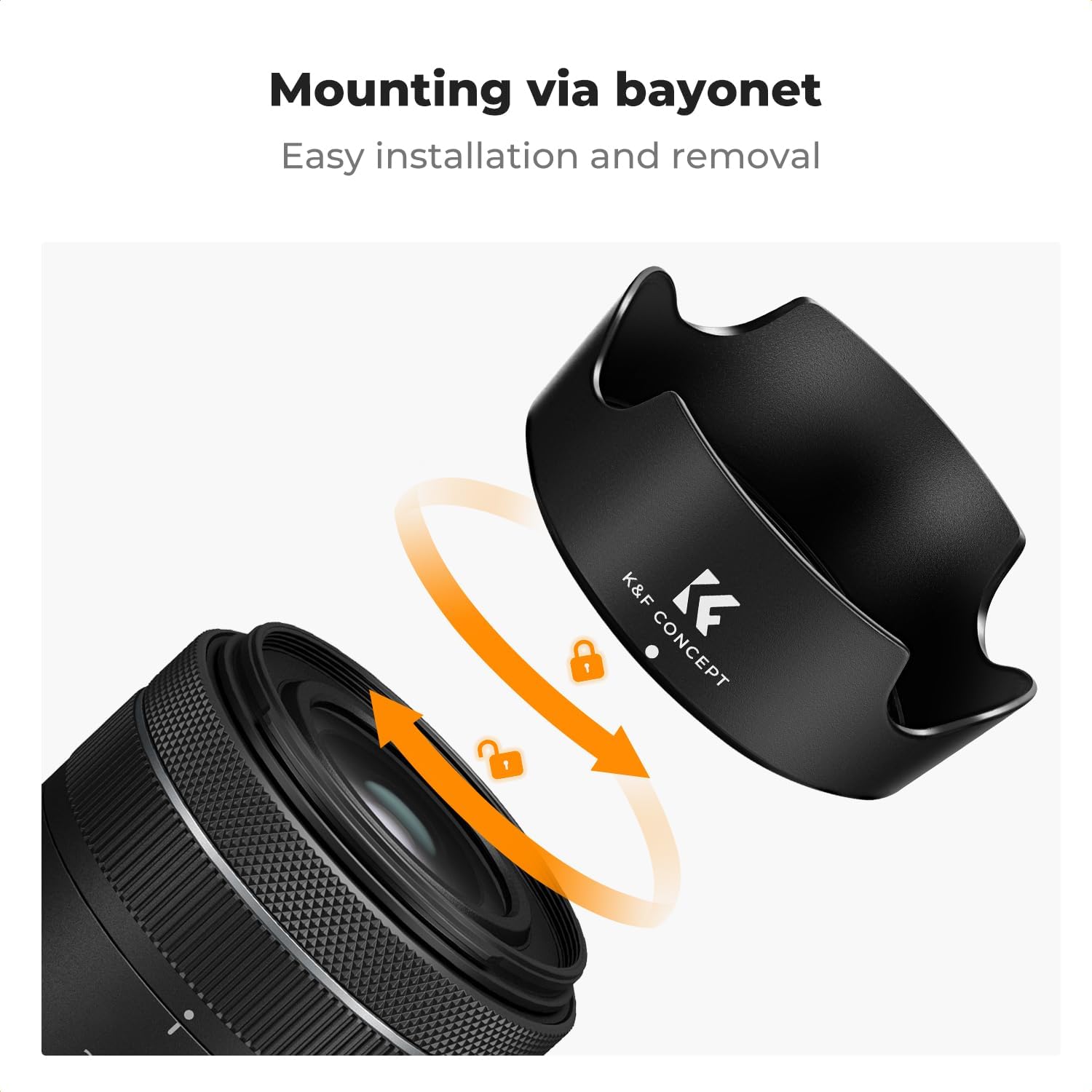 K&F CONCEPT Lens Hood Compatible with Canon RF 24-50mm f/4.5-6.3 is STM,EF-S 18-55mm f/3.5-5.6 is STM,EF-S 18-55mm f/4-5.6 is STM Lens, Reversible Snap on Camera Lens Shade Replacement of EW-63C Hood