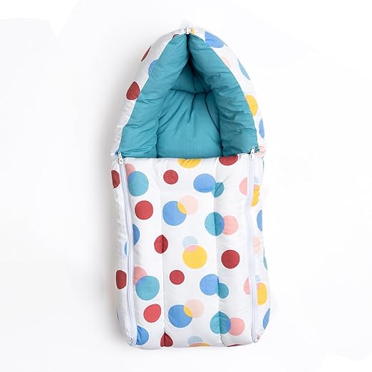 haus & kinder 3 in 1 Baby Sleeping Bag & Carry Nest | Cotton Bedding Set for Infants & New Born Baby | Portable/Travel & Skin Friendly | 0-6 Months (Polka Dot)
