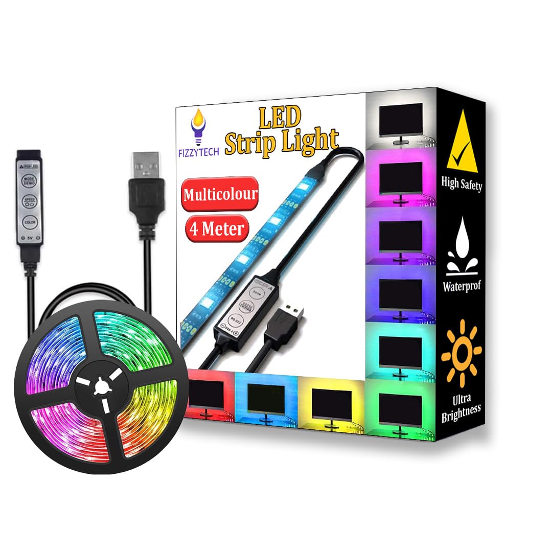 fizzytech Plastic Usb 5V 5050 Rgb Lights For Room Led Strip Lights Multi-Color Changing Lighting Kit,Tv Background Lighting With Mini Controller, Lights Of Home Decoration (4 Meter For TvS Upto 50") (B08FCR8ZZN) Amazon Price History, Amazon Price Tracker