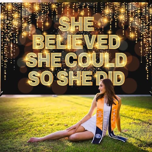 Image of KatchOn, XtraLarge She Believed She Could So She Did Banner - 72x44 Inch | Congratulations Banner, Congratulations Decorations | Graduation Party Decorations, Graduation Decorations Class of 2026