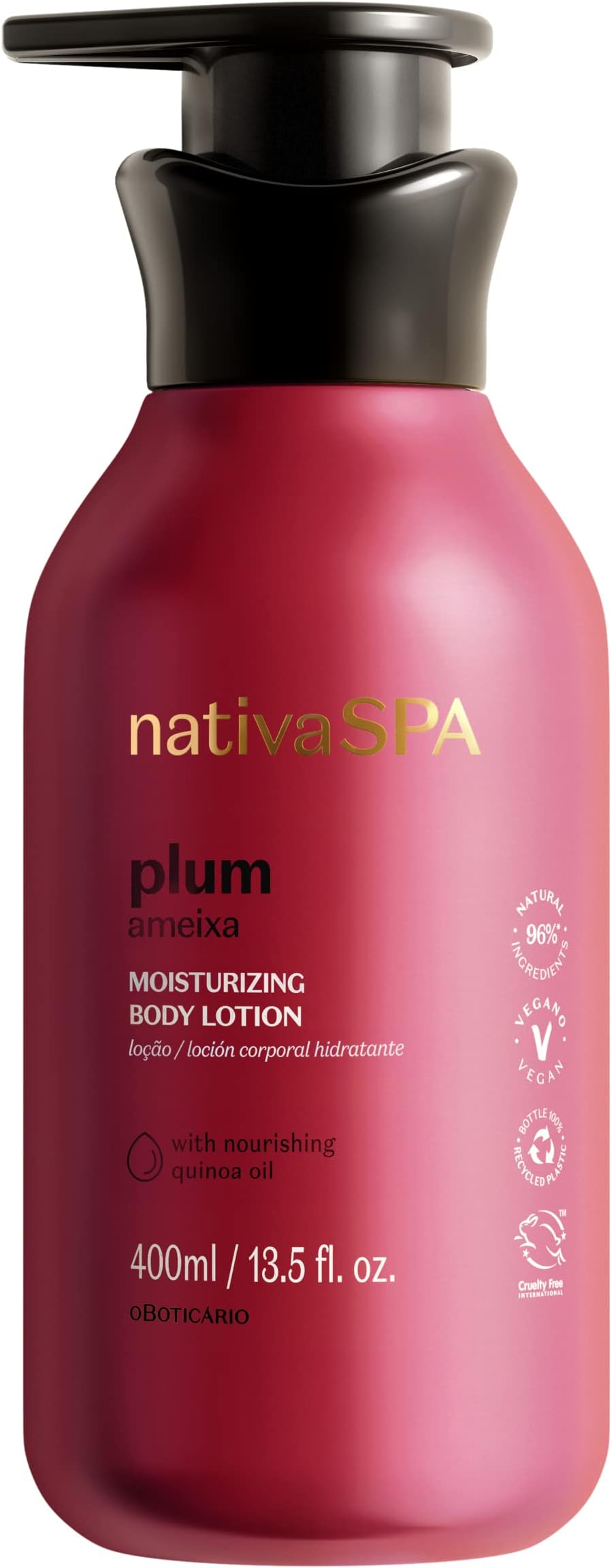 Nativa Spa Plum Body Lotion by O Boticario | 30 Hours Of Hydration | Ameixa LoÃƒ§Ãƒ£o Hidratante | Fragranced Skin Moisturizer with Purified Quinoa Drops (13.5 fl oz)