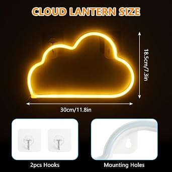 Cloud Neon Signs & Lights for Wall Decor, Warm White LED Night Light, Home Art for Bedroom, Bar, Party, Birthday Gift