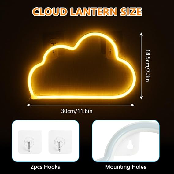 Cloud Neon Signs & Lights for Wall Decor, Warm White LED Night Light, Home Art for Bedroom, Bar, Party, Birthday Gift