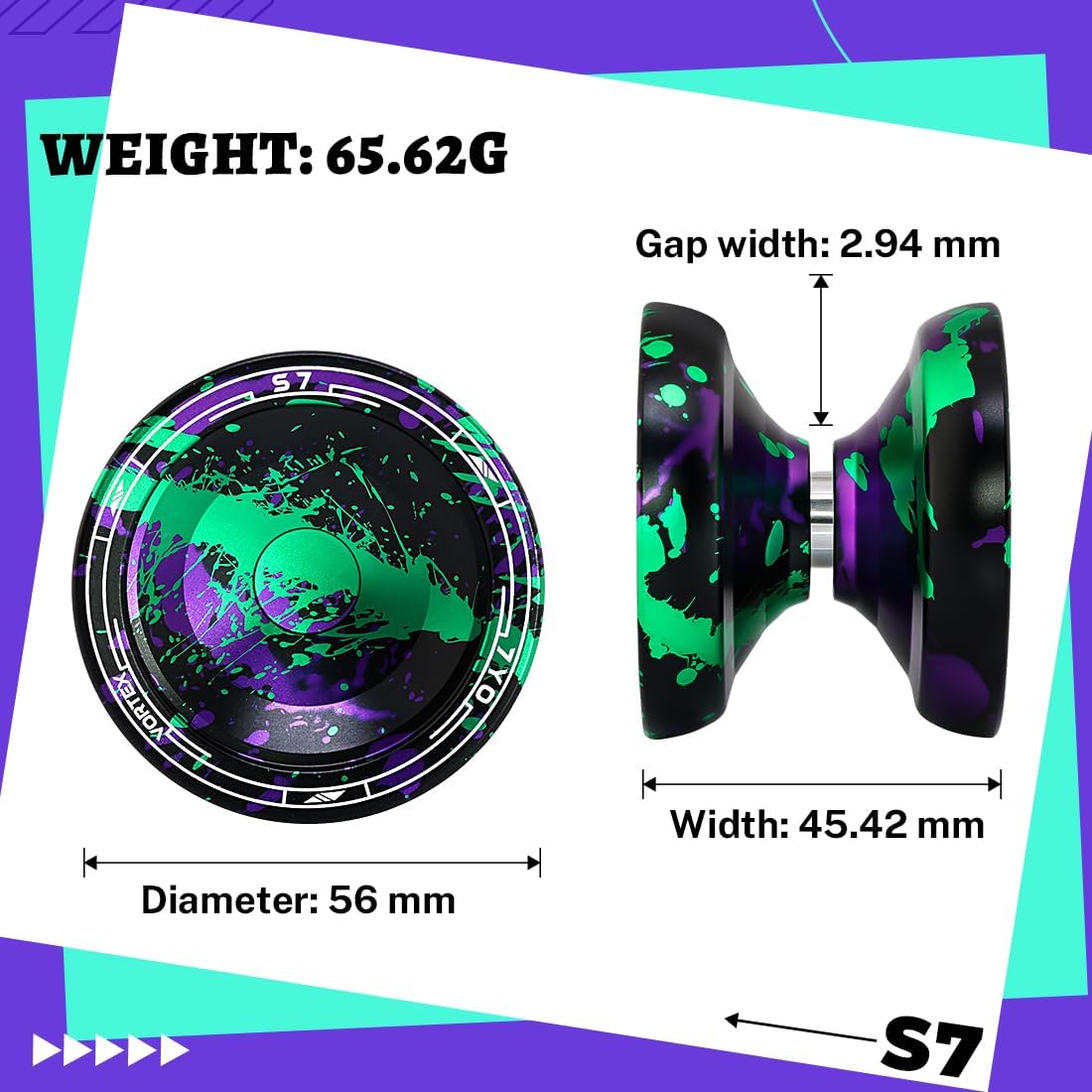 7YO Responsive Yoyo S7 for Beginner, Dual Function Yoyos Professional Trick Fingerspin Yoyo with Bearing Tools, Case, 10 Strings - Black Green Purple