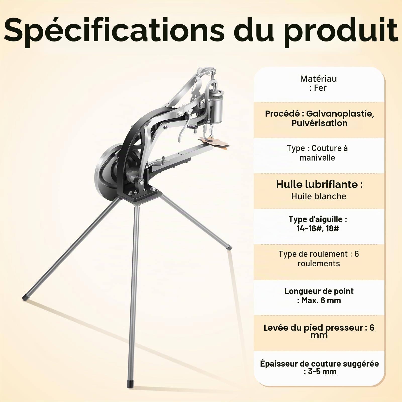 Machine à coudre professionnelle réglable à 360 ° pour cuir - Agrafeuse manuelle de réparation de chaussures avec manivelle haute performance - Outil de cordonnier pour l'artisanat du cuir et le