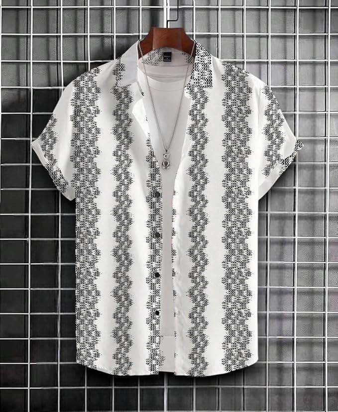 Image of Men's Striped Slim Fit Half Sleeves Stratchable Printed Shirt