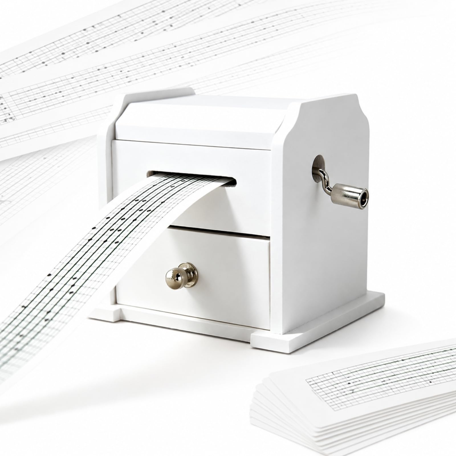 AMQYDT Hands Crank Design Musical Box, 115 Note Wooden Mechanism Music Box With Puncher, Hole Puncher, Blank Paper Strips, Pre-scored Music Tapes And Drawer Storage For Custom Melody Making