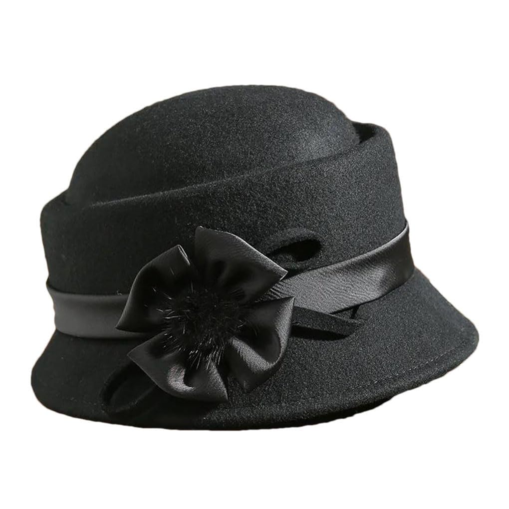 SaoBiiu Cappello invernale per le donne fiore caldo cappello di lana cappello invernale Lady Party cappelli cloche cofano asimmetrico Fedoras