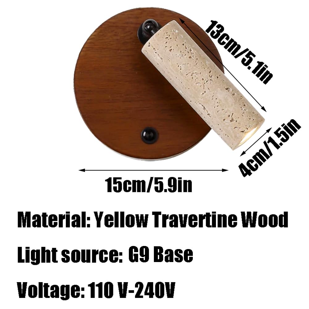 G9 Light Source Single Head Wall, Modern Industrial Style Yellow Travertine Lamp, Minimalist Flush Mount Wood Sconce, Restaurant Entryway Mounted Lighting Fixtures