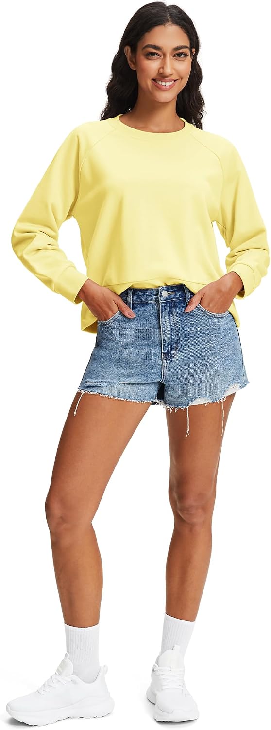 Stelle Cropped Sweatshirts for Women Cotton Raglan Sleeve Crop Tops Crewneck Pullover Sweat Shirts