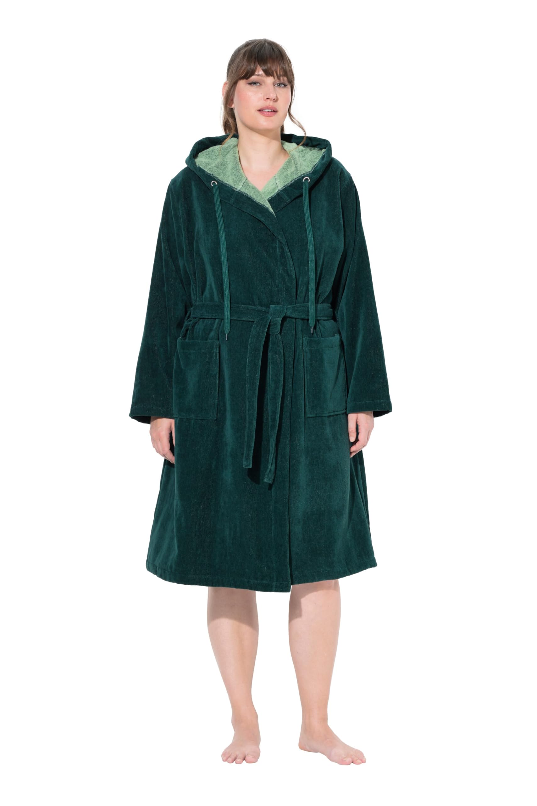 Ulla Popken Damen Bademantel, Doubbleface, Frottee, Taschen Bademantel
