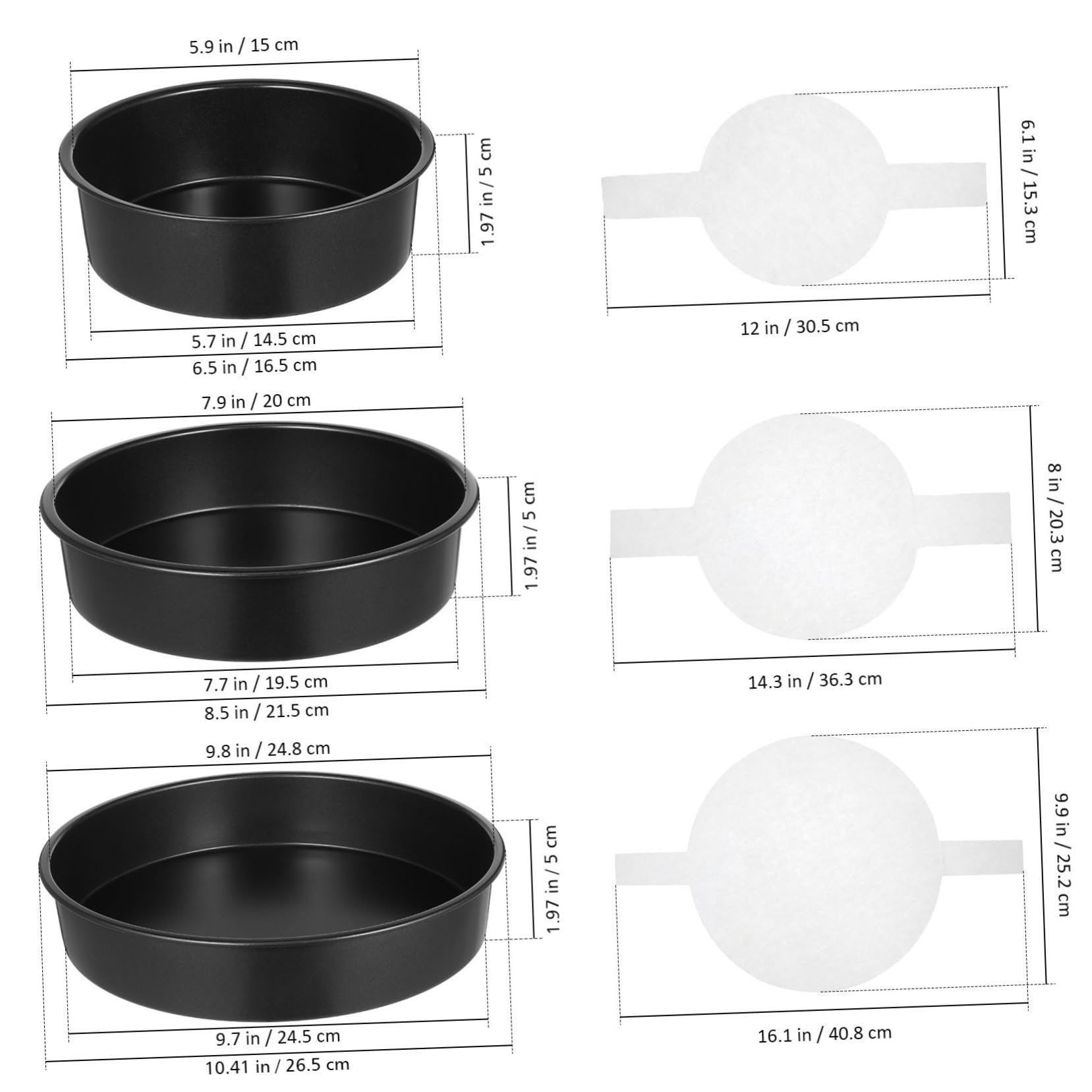 Alipis 3pièces Moules à Gâteaux Ronds Antiadhésifs Acier Avec Papier Sulfurisé Inclus Pour Cuisson De Gâteaux