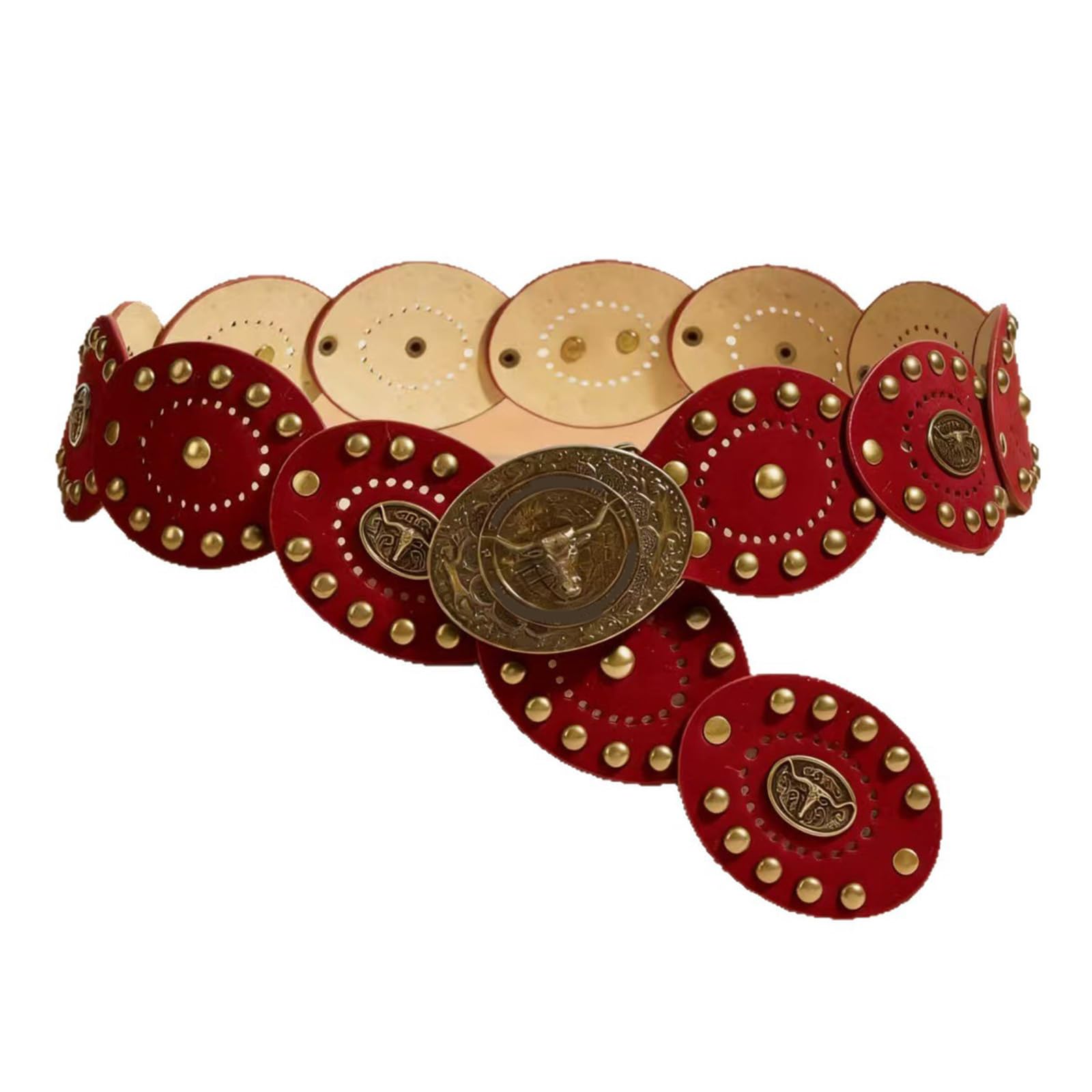 Jiary Women's Red Western Wide Belt For Cowboy Cowgirl Belts Disc Concho Waist Belt Y2k Vintage Belt For Skirts Dress,,115Cm/45.3''