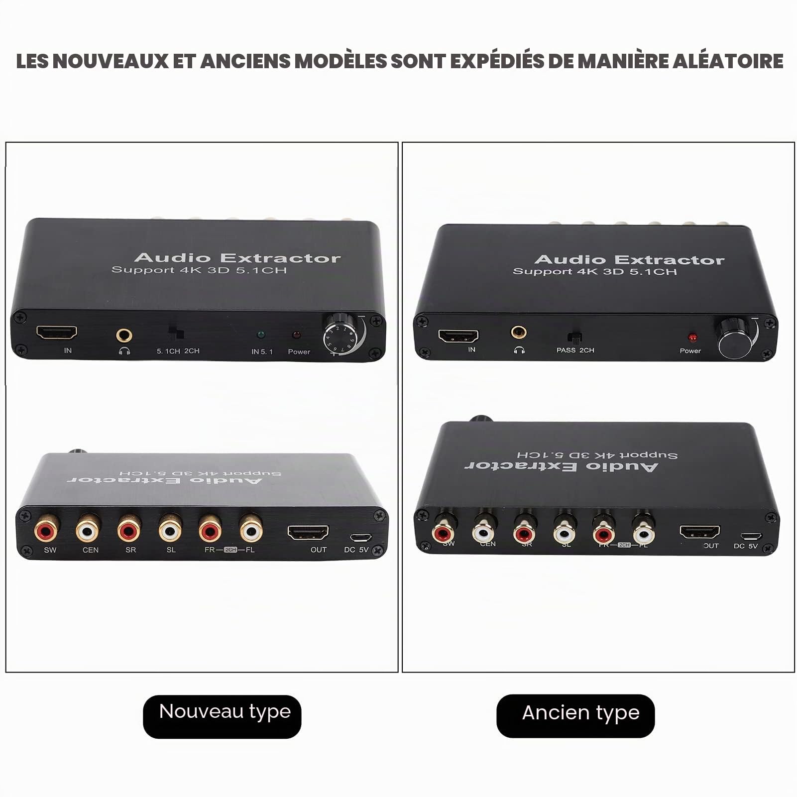 Convertisseur d'extracteur Audio HDMI 3D 4K 3D HDMI 5.1 Channel Adaptateur pour réseau/TV HD/DVD pour PS3 pour Xbox 360 100-240 V (Noir)