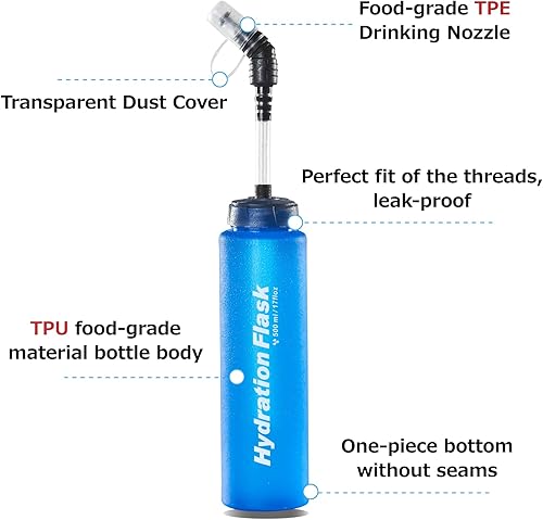 Vista 58 de Azarxis Botellas de agua plegables de TPU Soft Flask sin BPA de 8.5 fl oz 11.8 fl oz 16.9 fl oz 20.3 fl oz para hidratación chaleco paquete correr