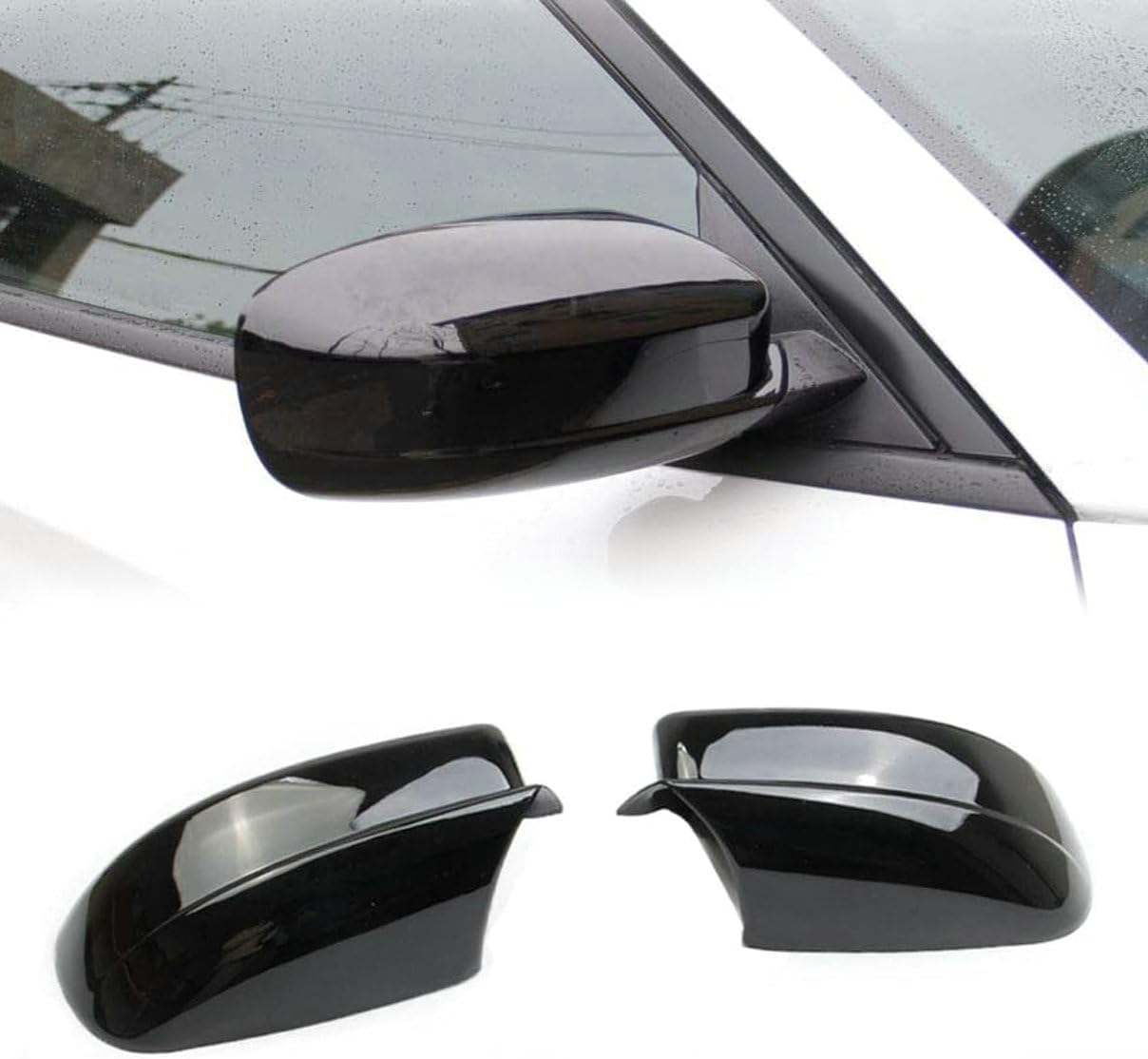 1Pair Door Side Mirror Covers Caps Fit for 2011-2014 Chrysler 200 for 2011-2018 Chrysler 300 Glossy Black Mirror Cap Covers W/O Turn Signal Cutout (Not Replacement)