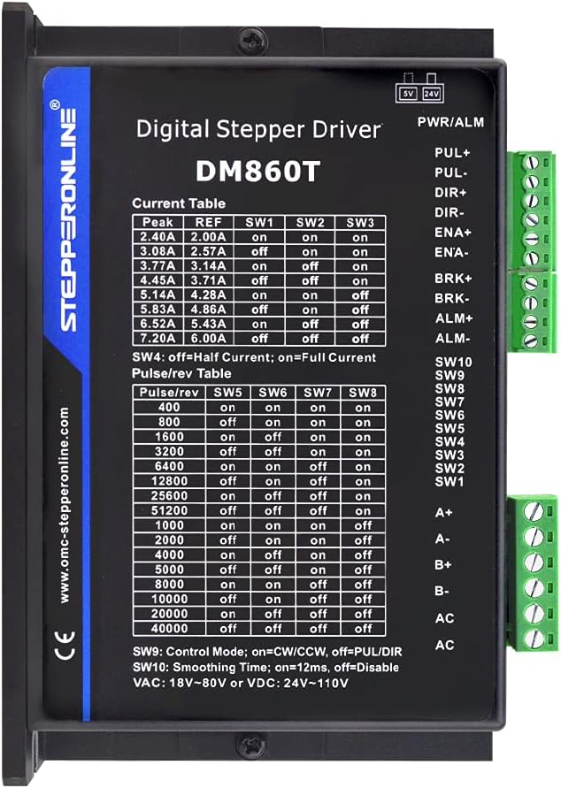 CNC Digital Stepper Motor Driver 2.4-7.2A 18-80VAC or 36-110VDC for Nema 34 and 42 Motor