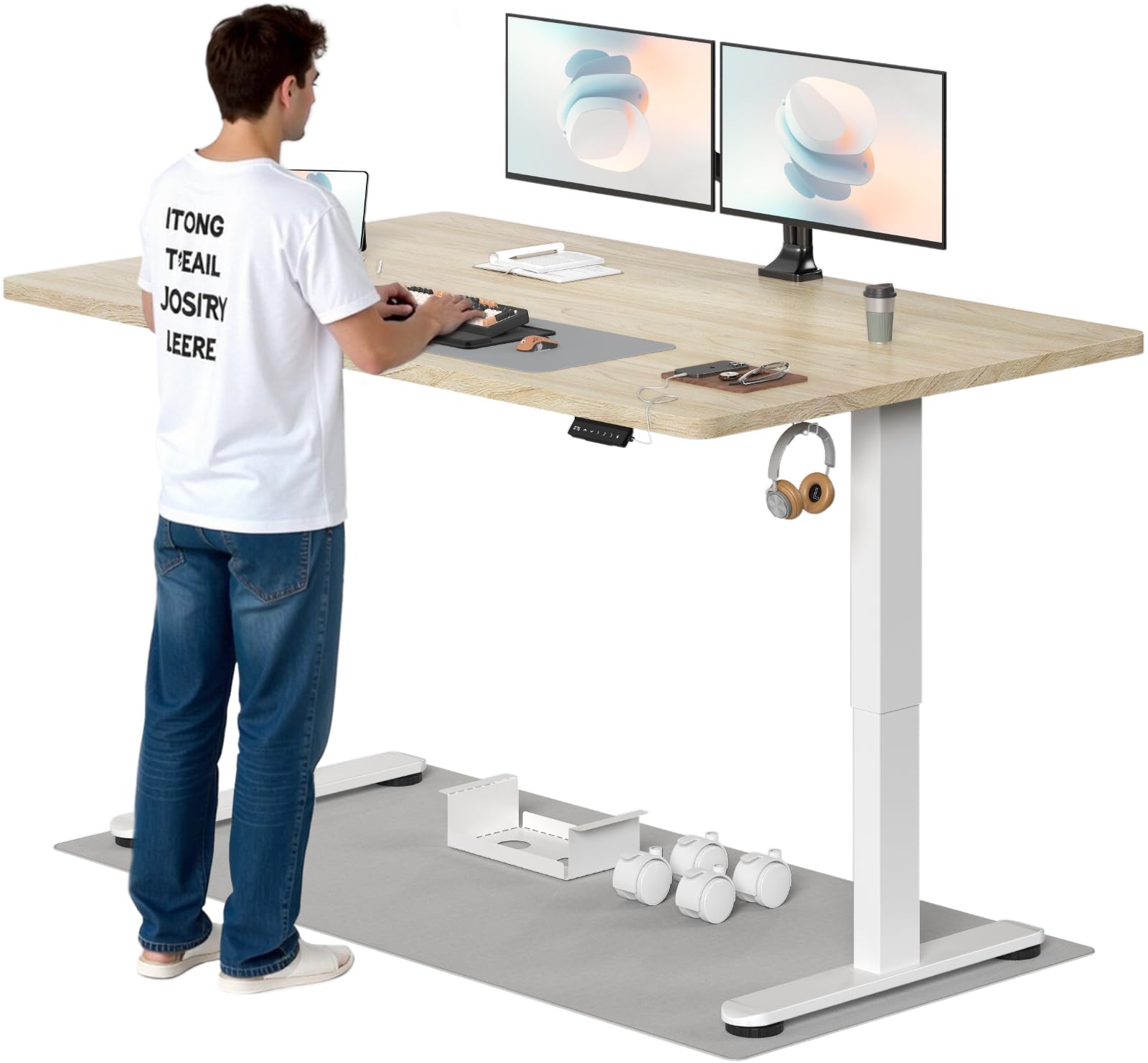 TRIUMPHKEY Höhenverstellbarer Schreibtisch, 180x80cm, Elektrisch Stehschreibtisch mit Dualmotor, Touchscreen,USB-A & Kabelmanagement,25mm Einteilige Tischplatte,ergonomischer Bürotisch, Beige