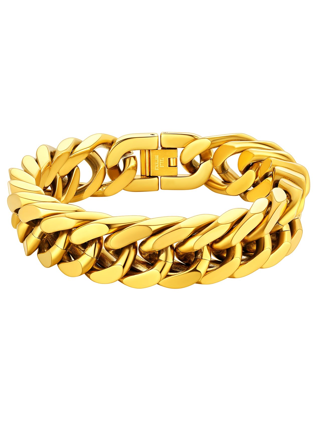 ChainsHouse Stainless Steel Cuban Link Bracelet, 8mm/12mm/17mm Width, 7.5"/8.3"/9", 18K Gold Plated Chain Wrist Bracelets for Men Women, Send Gift Box