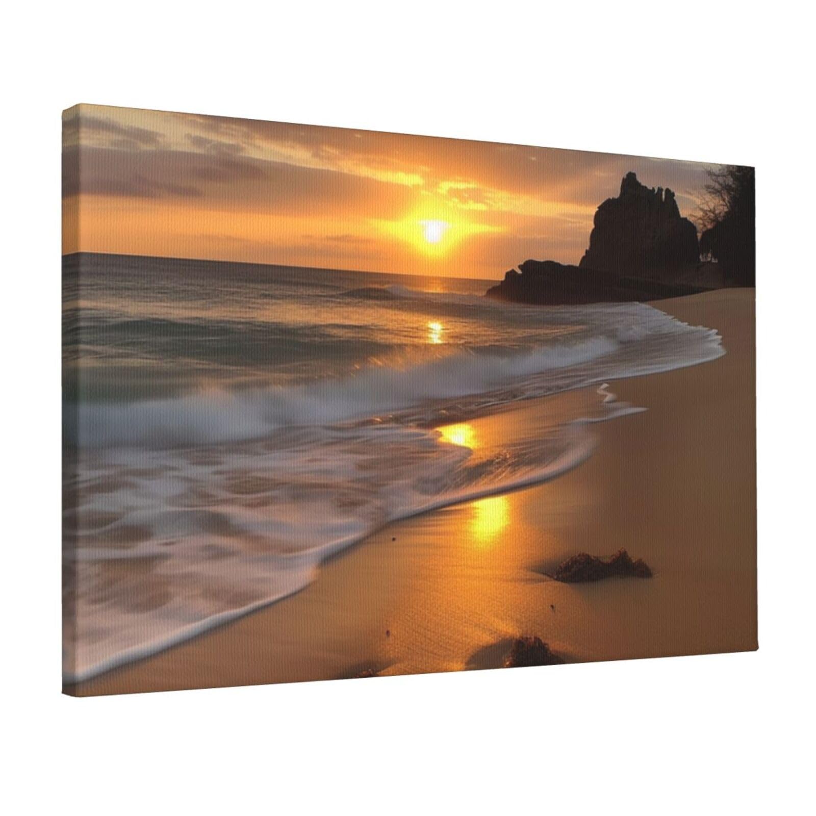 Canvas Wall Art for Living Room Wall Decor 12"x18" Modern Artwork Painting Pictures Hanging Canvas Prints Sunrise beach Aesthetic Wall Art for Bedroom Bathroom Office Wallart Decor