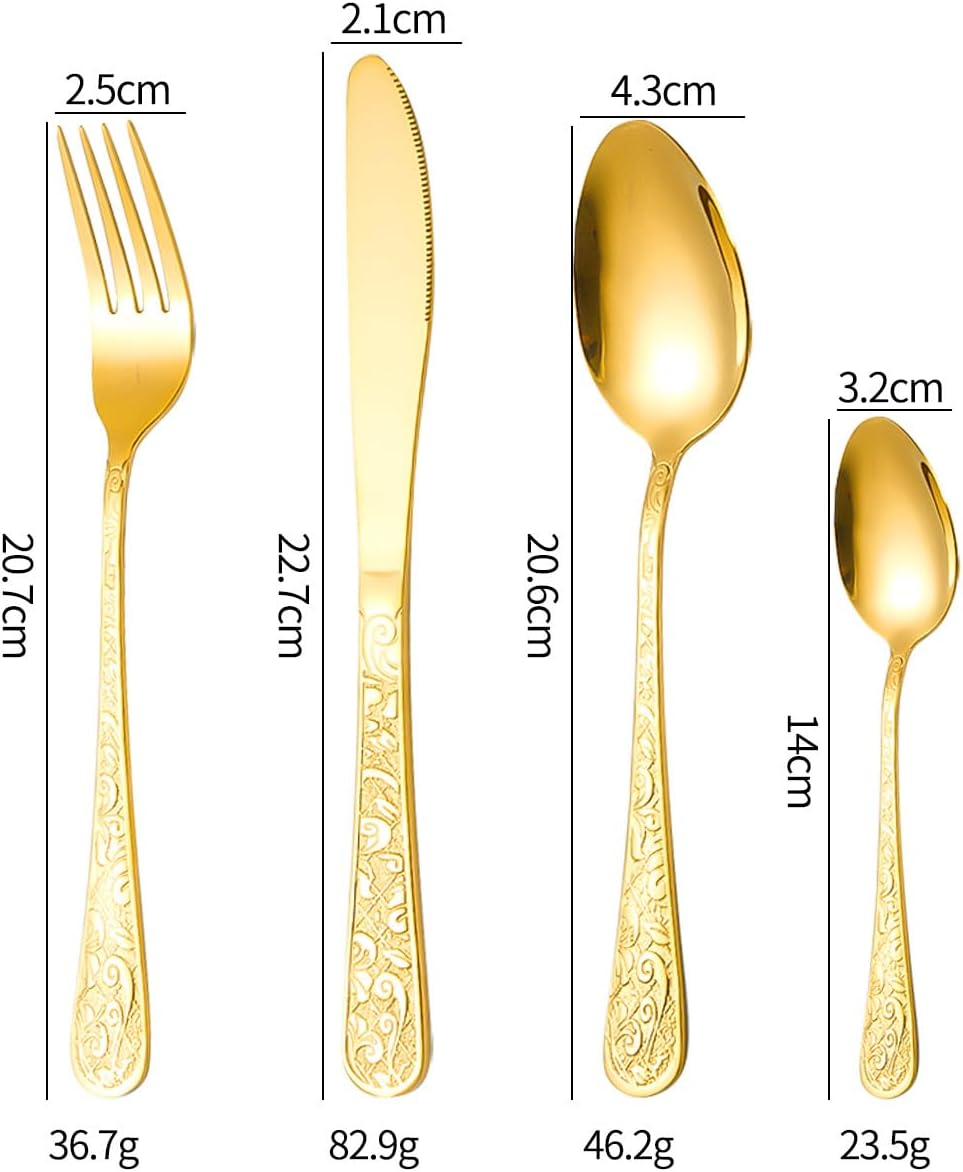 Silverware Flatware Set, 24-piece Stainless Steel Pattern Tableware Set Hotel Household 6-person Tableware Steak Knife Fork Spoon(Rose Gold)