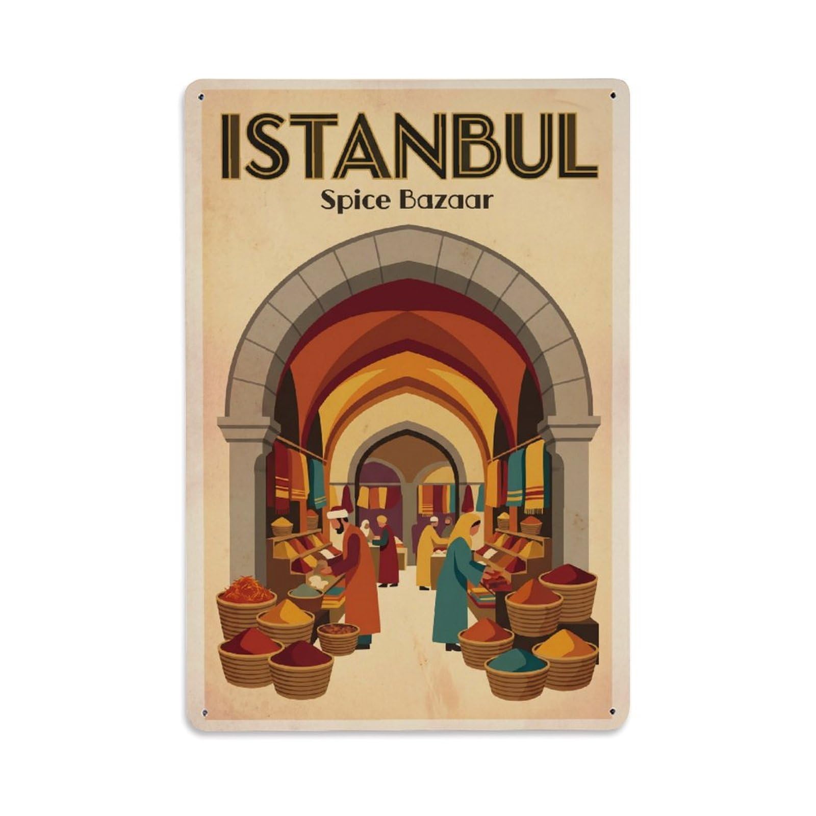 Gead 8X12inch Style Vintage Travel Istanbul Spice Bazaar Journey Metal Tin Sign