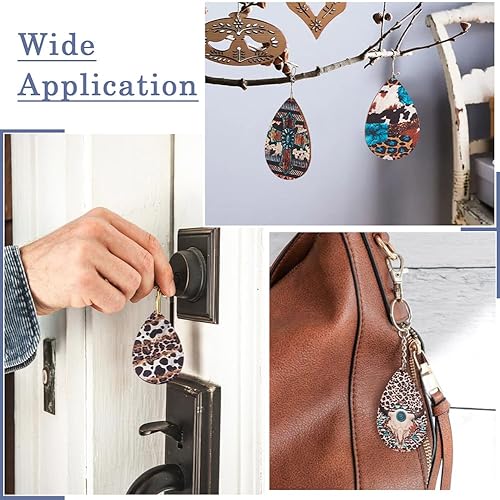 Miniatura 7 de KISSITTY Kit de fabricación de aretes de madera, 36 piezas de lágrima con cruz de vaca y leopardo, dijes de madera impresos con 80 ganchos para