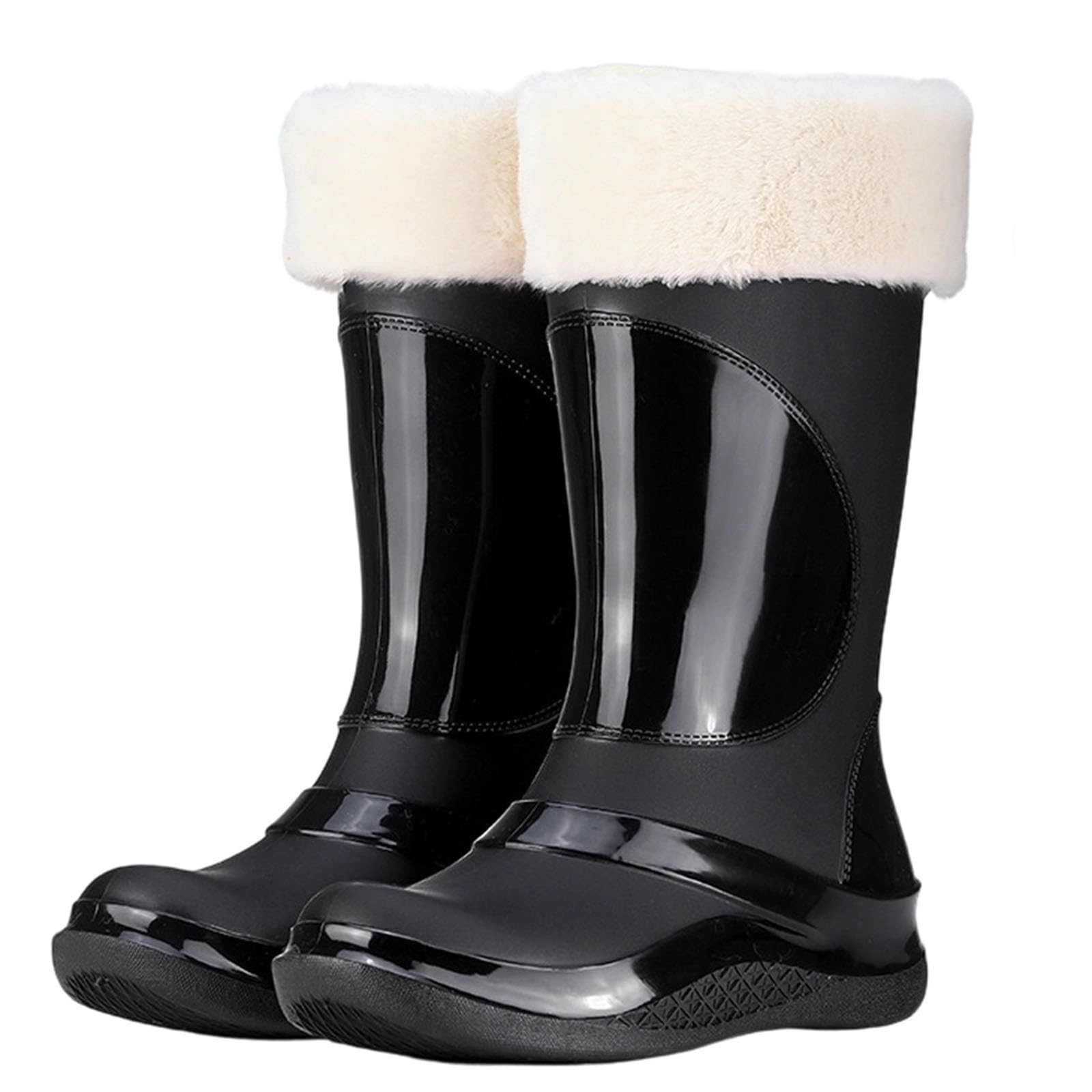 Ladies Fleece Lined Mid Calf Waterproof Rubber Boots Warm Work Shoes Slip Resistant Casual Outdoor