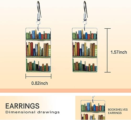 Miniatura 10 de Bookcase Earrings, Book Dangle Earrings for Women Book Lover, Bookshelves Earrings Acrylic (Teardrop)