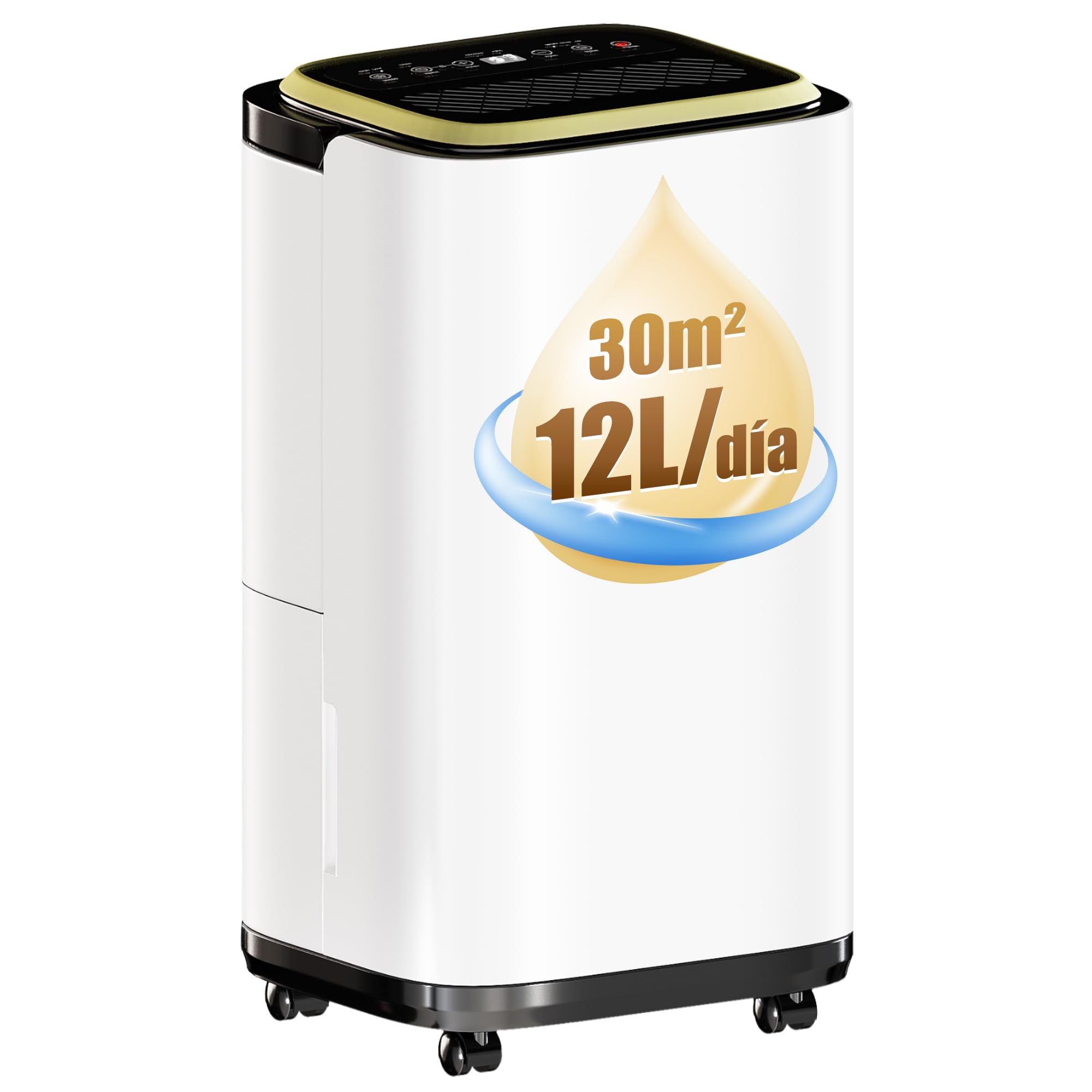 TRIUMPHKEY Dehumidifier 12L, Removable Tank and Continuous Drain Dehumidifiers, 2.2 litre tank, 30 m2, LED display, 24h timer, Humidity Sensor, Clothes Drying