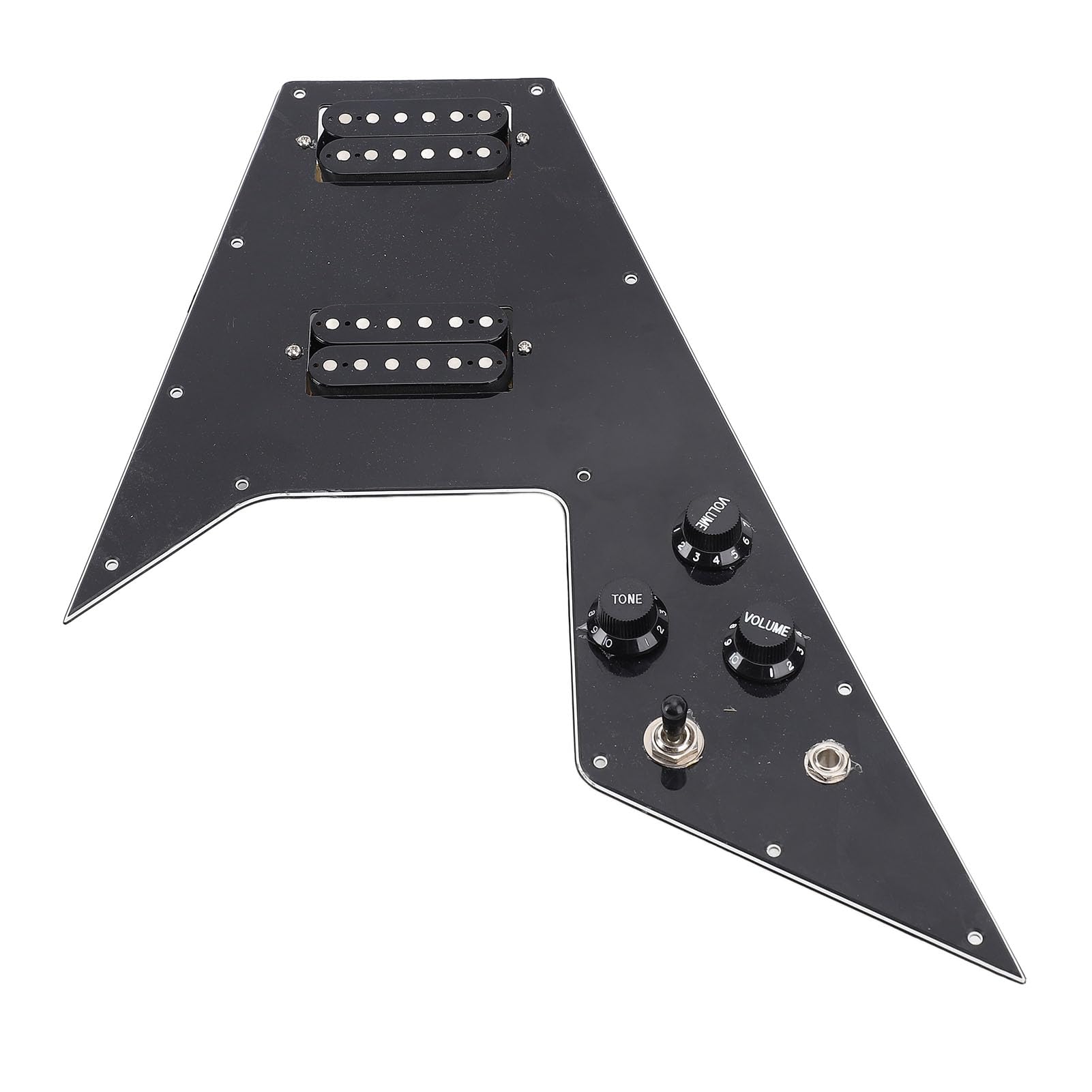 Jeffergarden Zestaw Maskownic ze Stali Nierdzewnej Kill Switch Loaded Pickguard Konfiguracja HH dla Gitar Flying V z dzieloną cewką, Mini Humbuckerem, Magnesami Ceramicznymi, Kostkami do Gitary