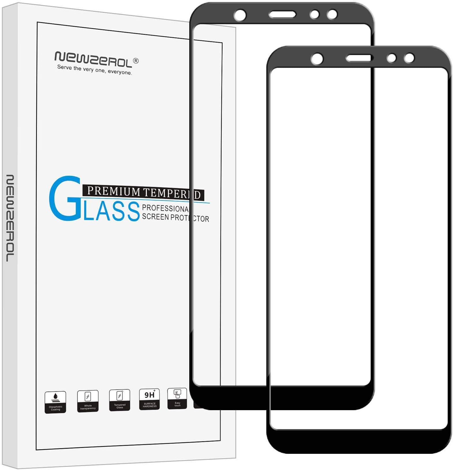 NEWZEROL [2 Pack] for Samsung Galaxy A6 Plus Screen Protector (6.0 inch) [Full Coverage] 9H High-Definition Tempered Glass Screen Protector -Black