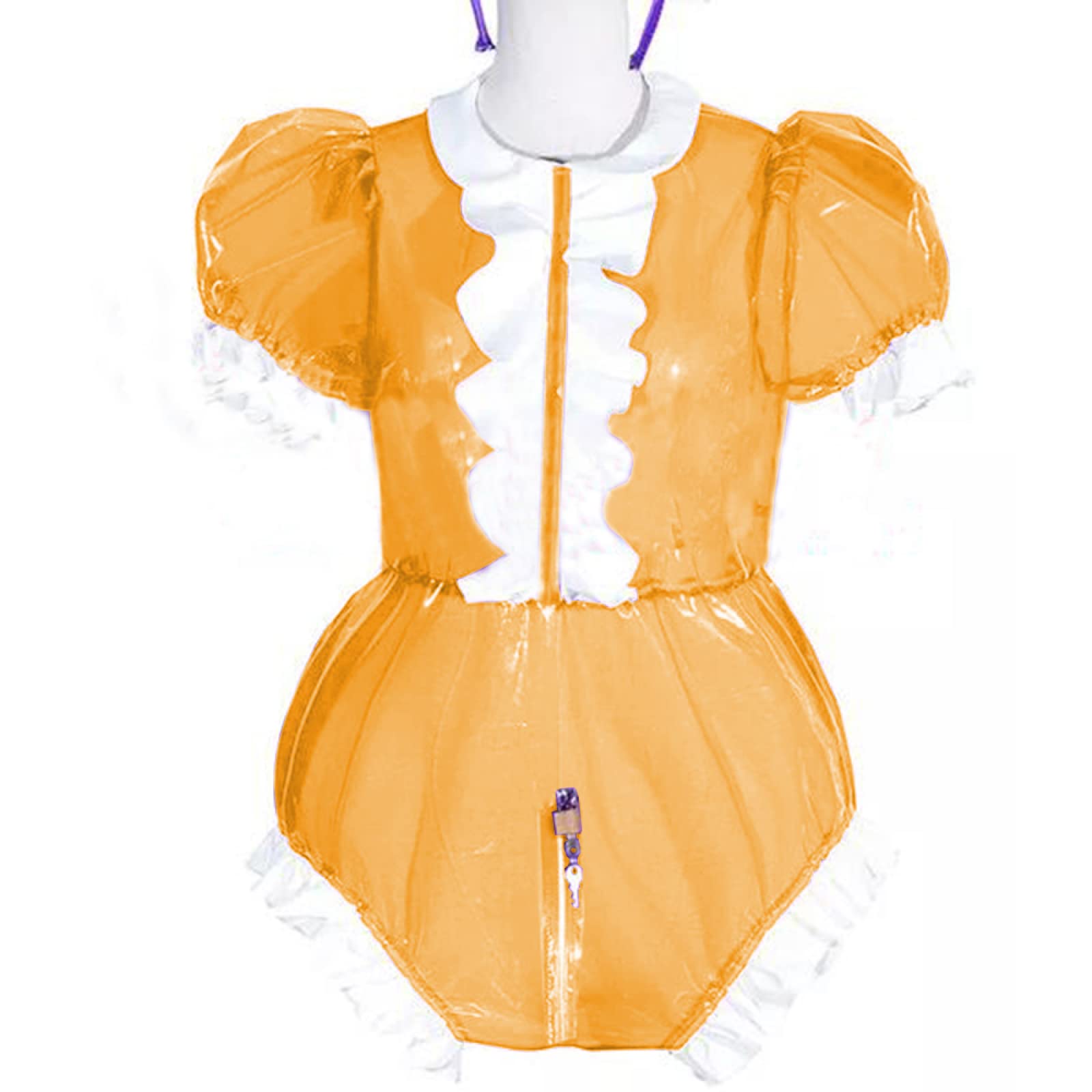 Amazon.com: Clear PVC Zipper Crotch Bodysuit Plastci Layer Ruffles