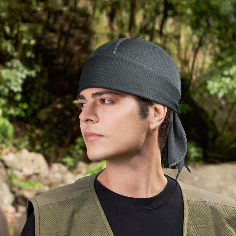 Bandana Czapka kolarska, Szybkoschnąca, Oddychająca Czapka Piracka, Sportowa Bandana Czapka Motocyklowa dla Mężczyzn Kobiet, Elastyczna Antypotliwość, Szybkoschnąca, Szary, 52-58cm