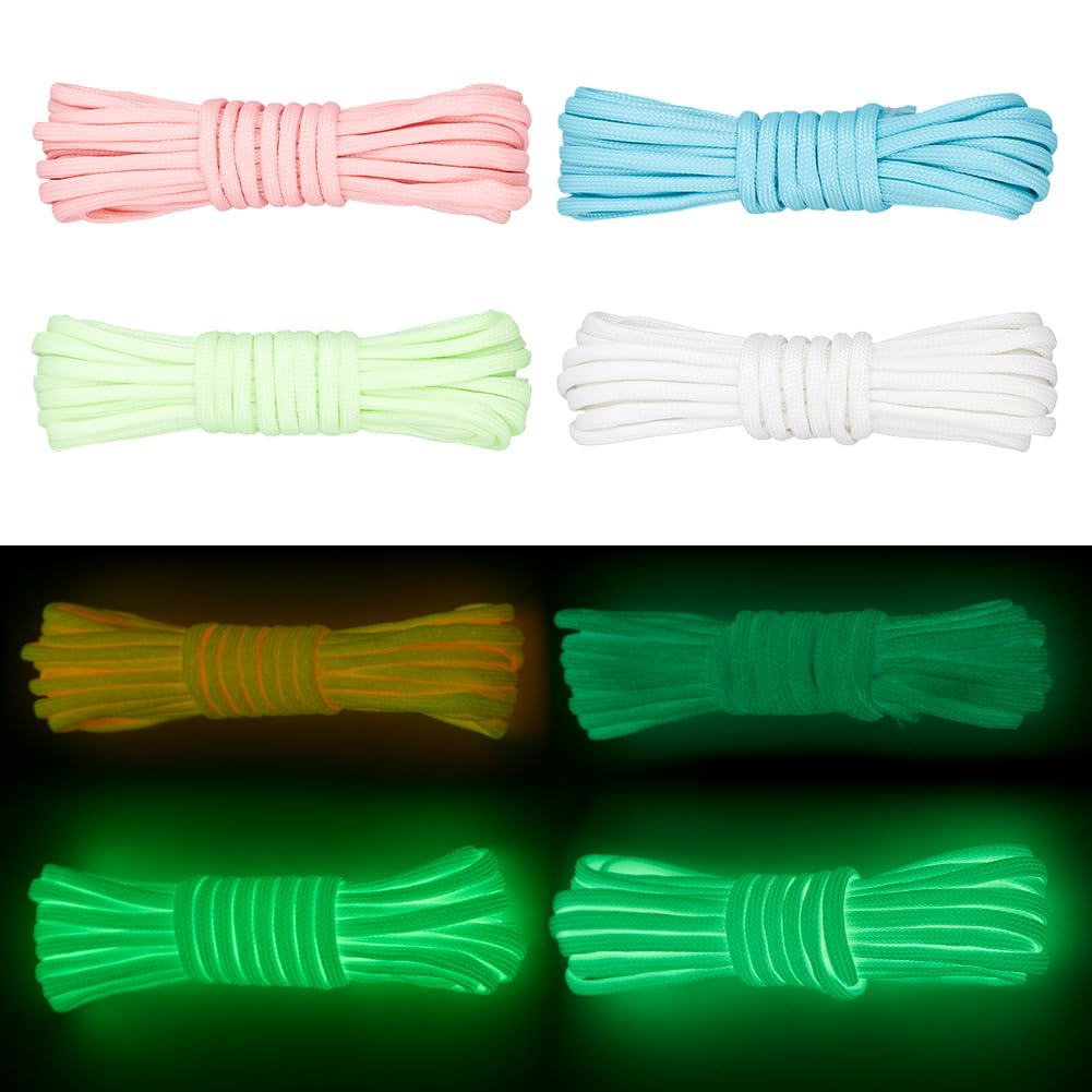 SOFPLATE 66 Feet/20M 4 Colors Glow in The Dark Paracord Parachute Cord Bracelet Kit 4mm Polyester Multifunction Luminous Utility Reliable Paracords Lanyard Rope for Hiking DIY Craft Project Supplies