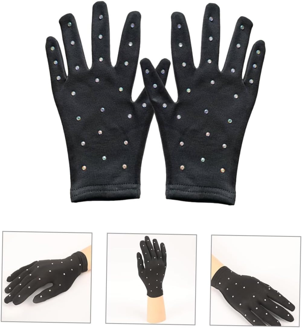 Holibanna Decorative Figure Skating Gloves for Girls 1 Pair Non- Gloves Rhinestones for Dance Parties and Performances