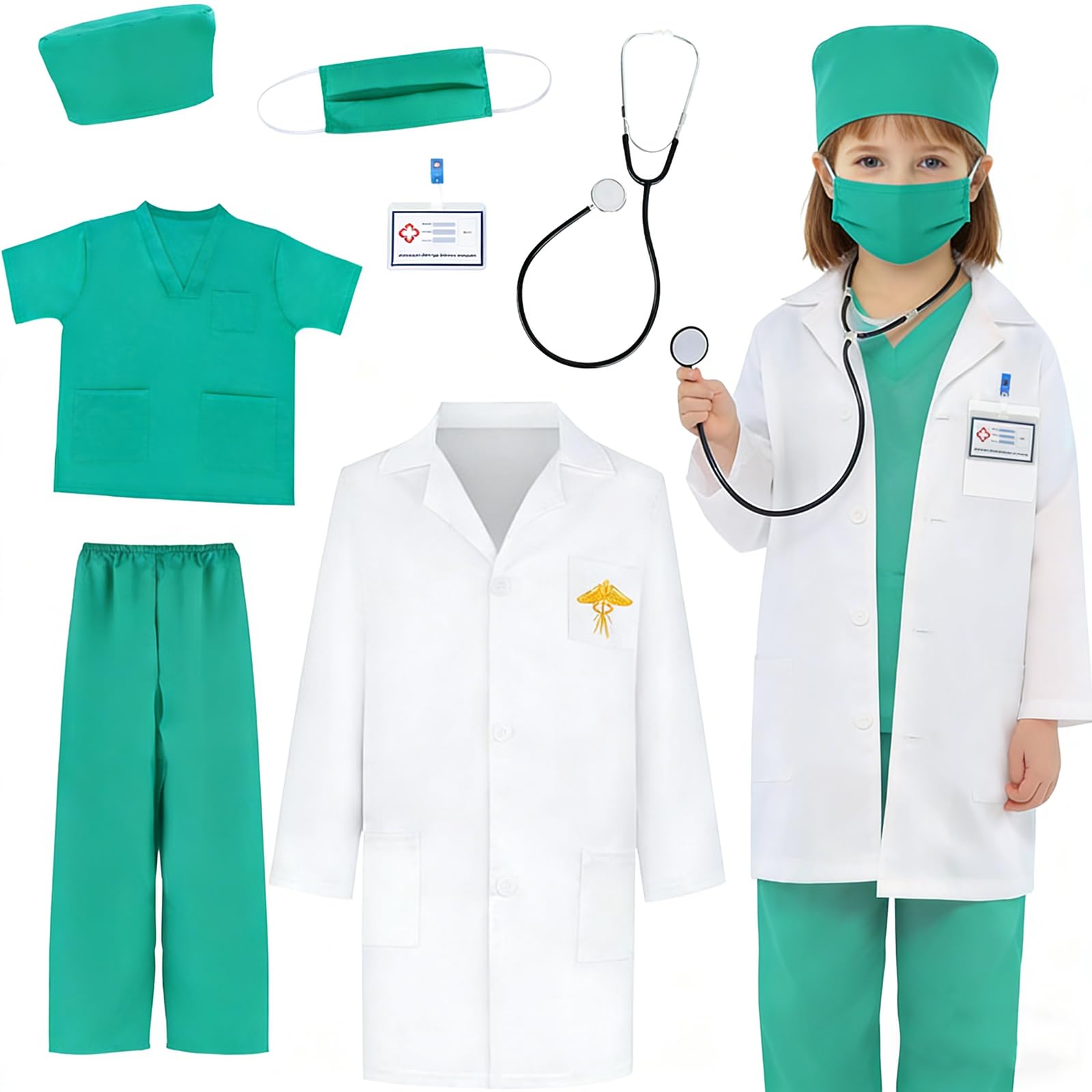 Tacobear 9 Pièces Deguisement Docteur pour Enfant Jeu d'imitation Docteur Kit de Jouet Médecin Malette de Docteur avec Stéthoscope Lunettes Manteau pour Garçon Fille 3 4 5 6 7 8 9 10 Ans