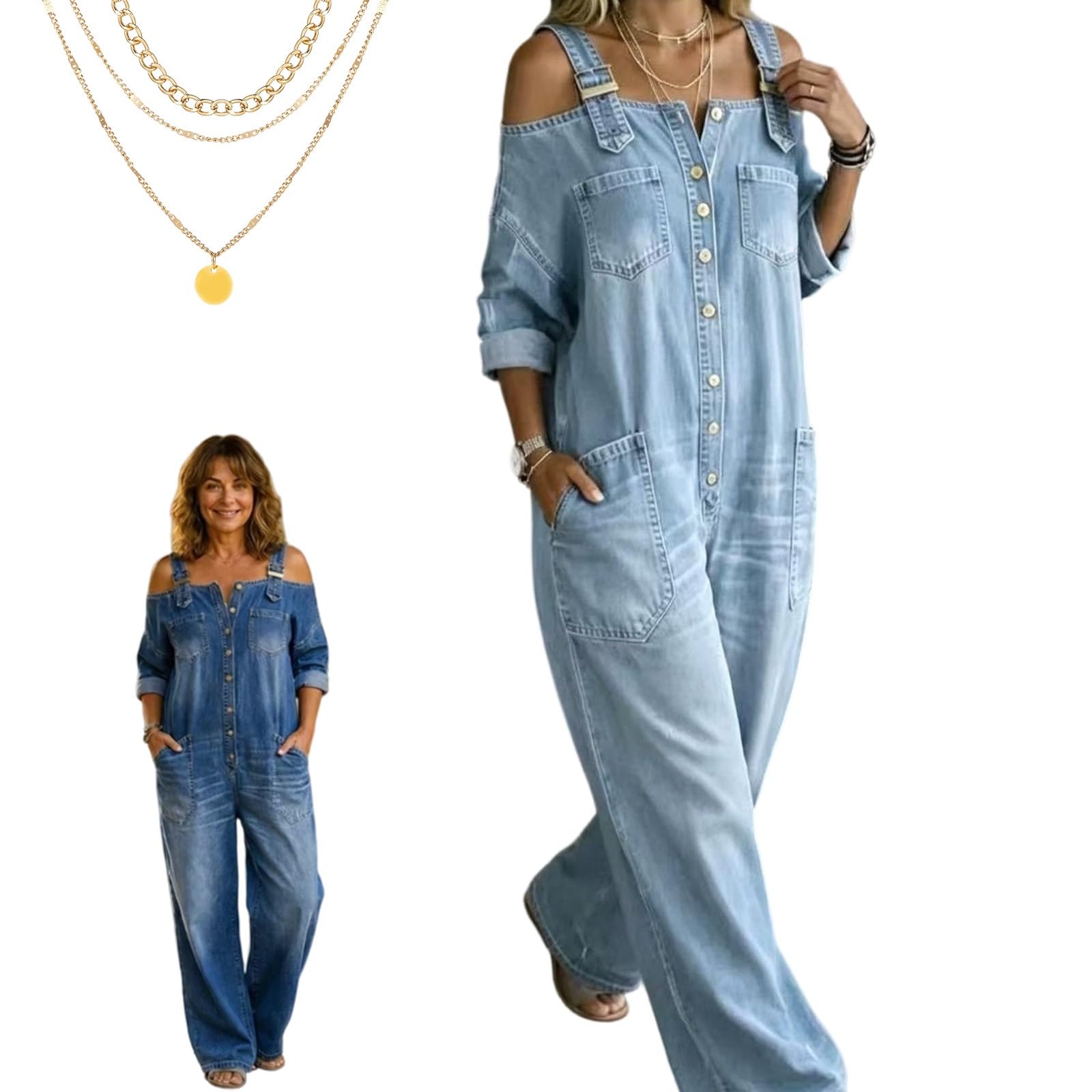 2026 Neu Latzhose Damen Jeans, Weit Geschnittener Overall mit Weitem Bein und Taschen, Echter Komfort Trifft Retro-Stil, Entwickelt, Um Zu Formen, Schmeicheln Sie Ihren Natürlichen Kurven