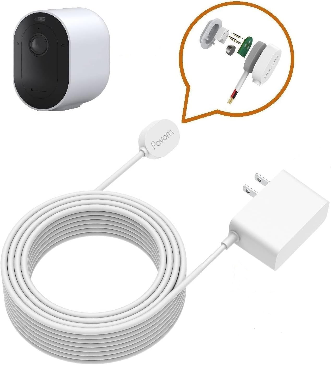 Arlo Ultra Power Cable and Adapter, Magnetic Charging Cable for Arlo Ultra 25ft/7.6M Weatherproof Outdoor or Indoor Cable with Quick Charger Power Adapter Compatible Arlo Ultra
