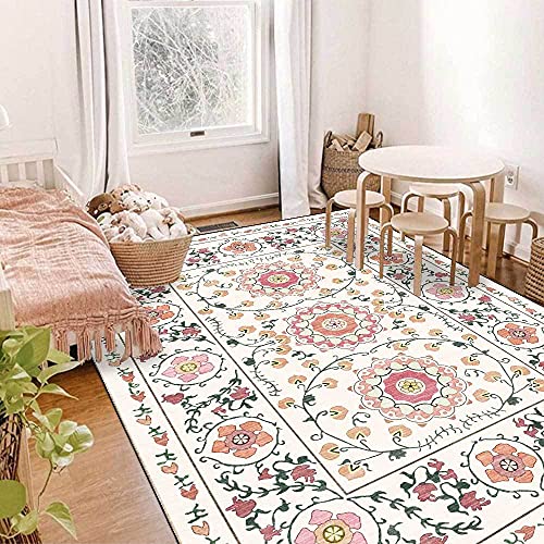 juofbwas Wohnzimmer Waschbarteppich mit Anti-Rutsch Unterseite,für Schlafzimmer,Küche,Jugendzimmer und Esszimmer Blumenorange im Landhausstil, 150 x 180 cm
