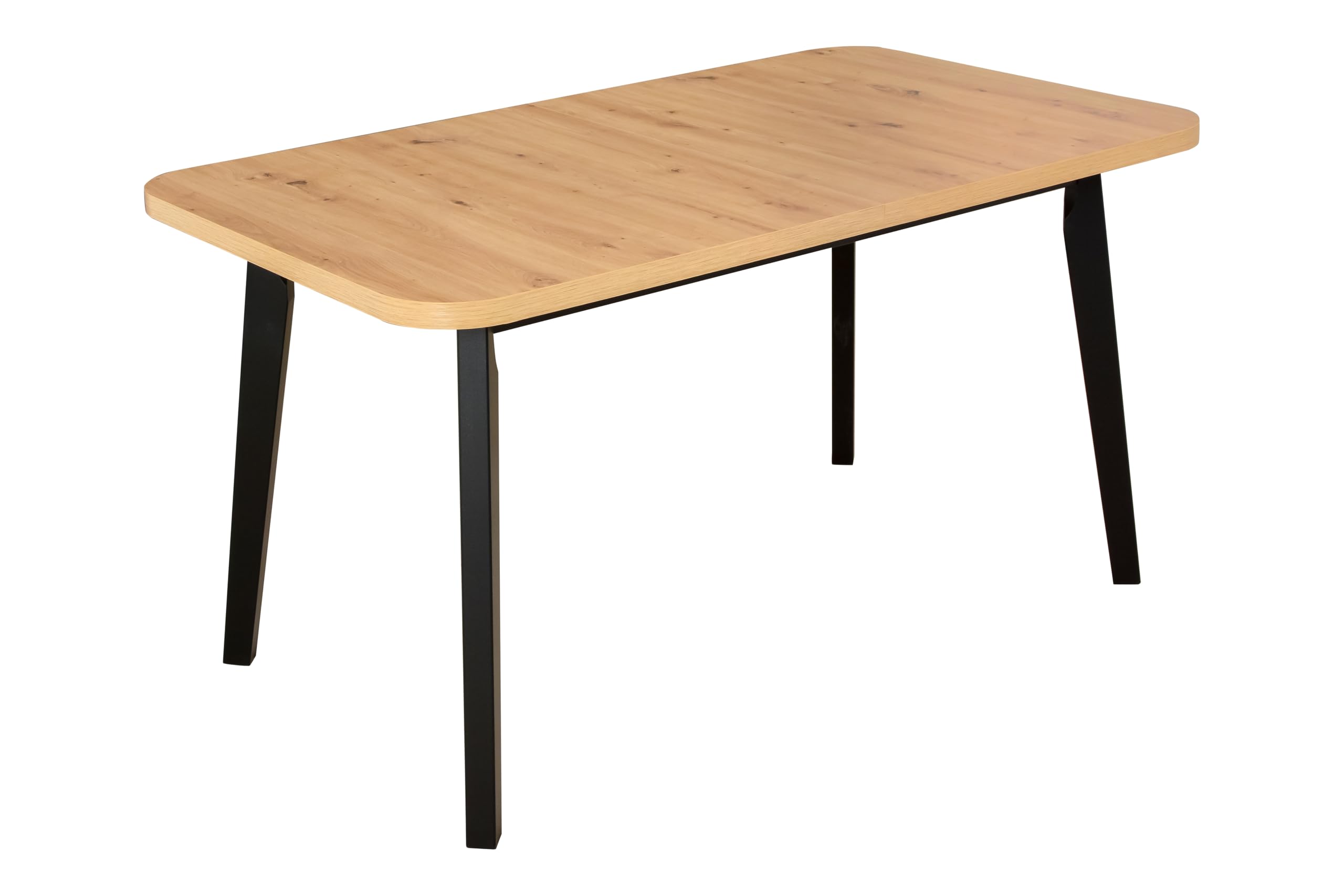 Ausziehbarer Esstisch- Oval- Esszimmertisch- Küchentisch-Hölzerne Beine in Schwarz - Tischplatte in Artisan- Moderner Stil- Für 6-8 Personen, 80x 140-180