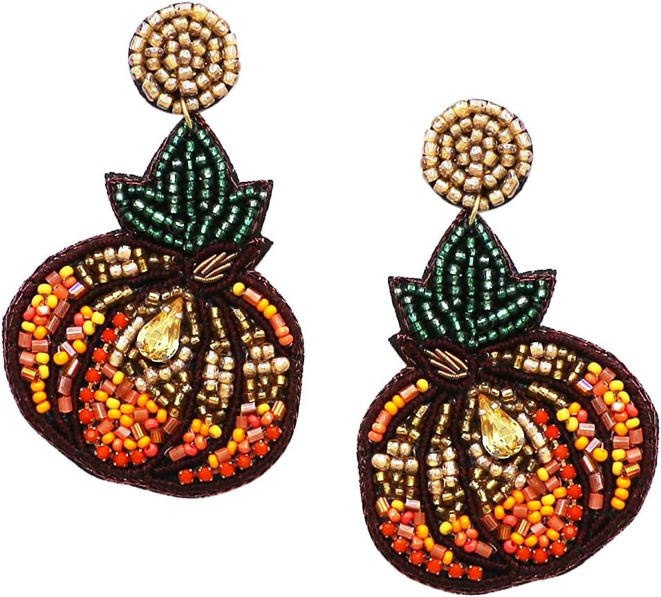 Rosemarie & Jubalee Women's Gobalicious Decorative Seed Bead Thanksgiving Turkey In A Pilgrim Hat Earrings