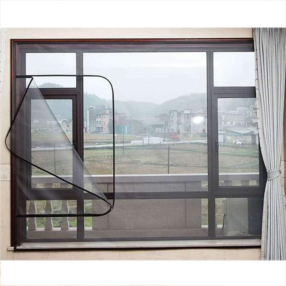 Yuly Cat Protection Window Mesh,Self-Adhesive Window Safety Net, Fly Screen Anti-Mosquito Insect Netting for Balcony Kitchen, Window Screen Mesh with Zipper(Custom Size)