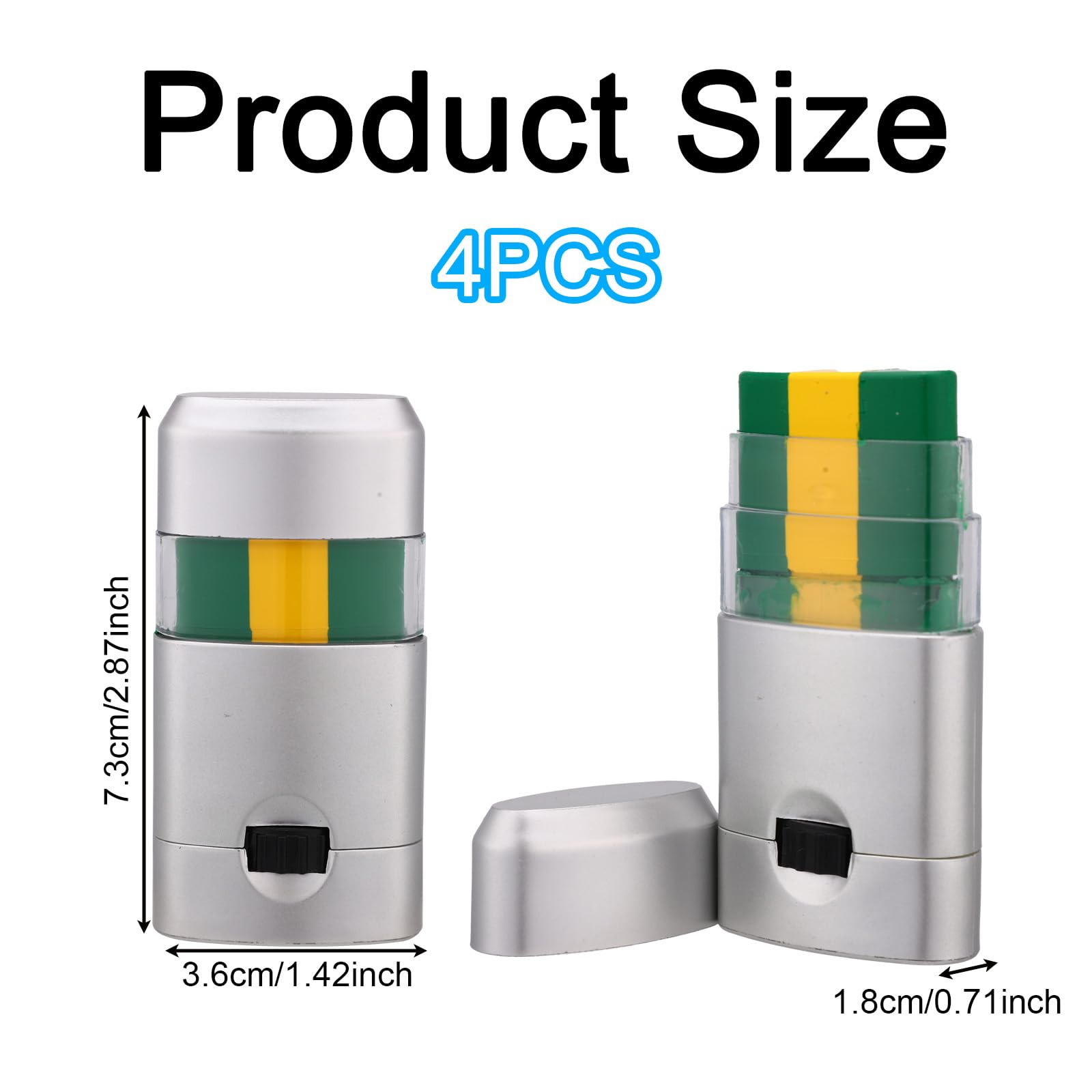 4pz Matita Pittura Facciale Sportiva, Sicurezza Anti-Abbagliamento Miscelabile Pittura Facciale 3 Colori per Football Americano Calcio Softball Baseball per Adulti Atleti (Verde Giallo Verde)