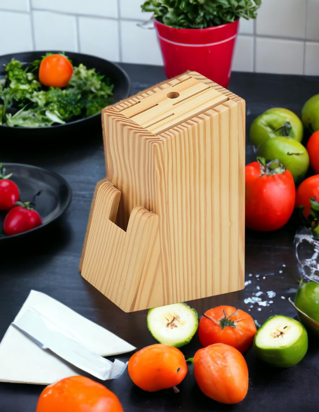 SWH Wooden Knife Stand/Holder with 6 Universal Knife Slot, 1 Sharpener Rod & Scissor Slot Each- Knife Holder for Kitchen in Pine Wood (B0CQHKM5Q4) Amazon Price History, Amazon Price Tracker