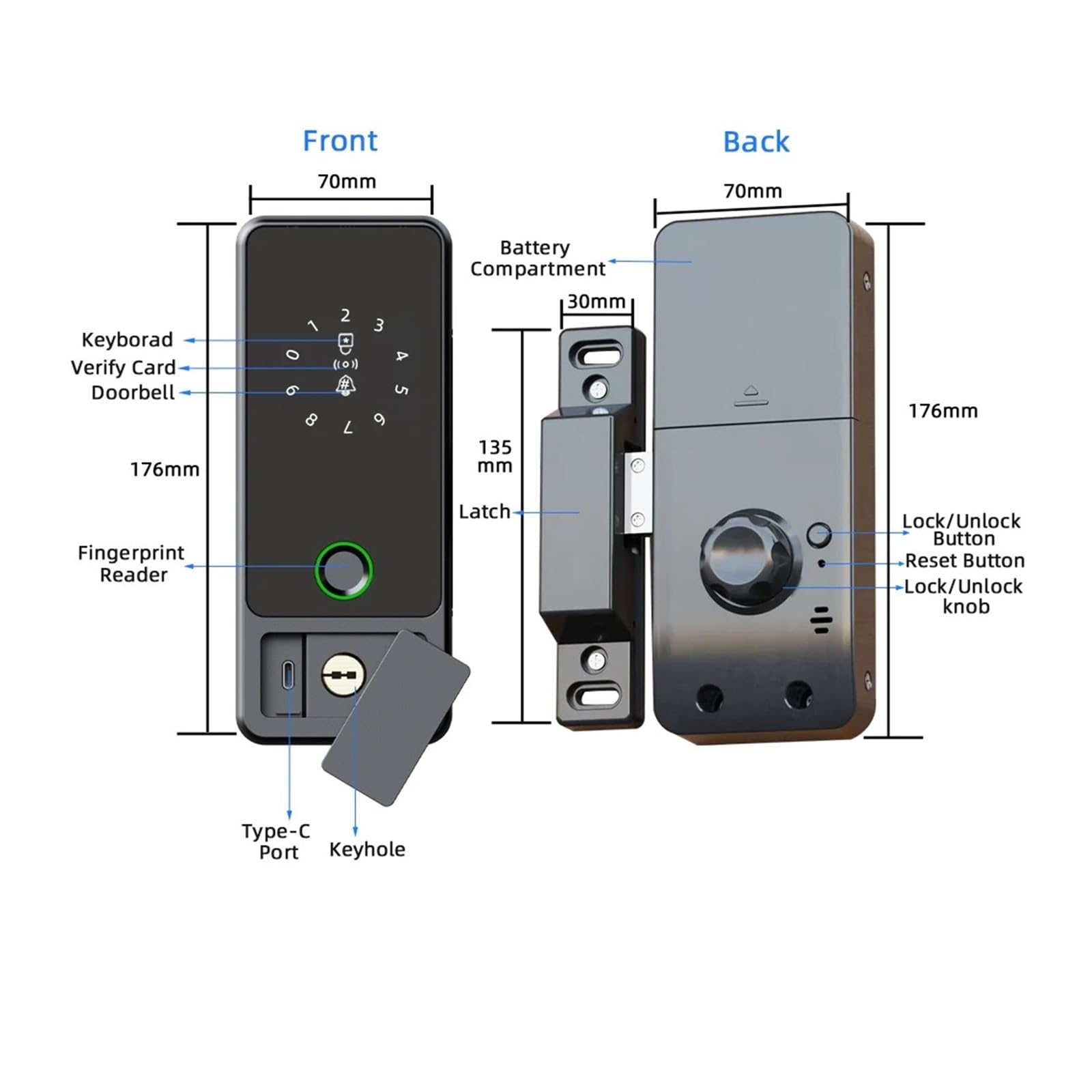 Serratura Intelligente, Serratura for porta in vetro intelligente con impronta digitale Bluetooth elettronica APP Sblocco password scheda IC