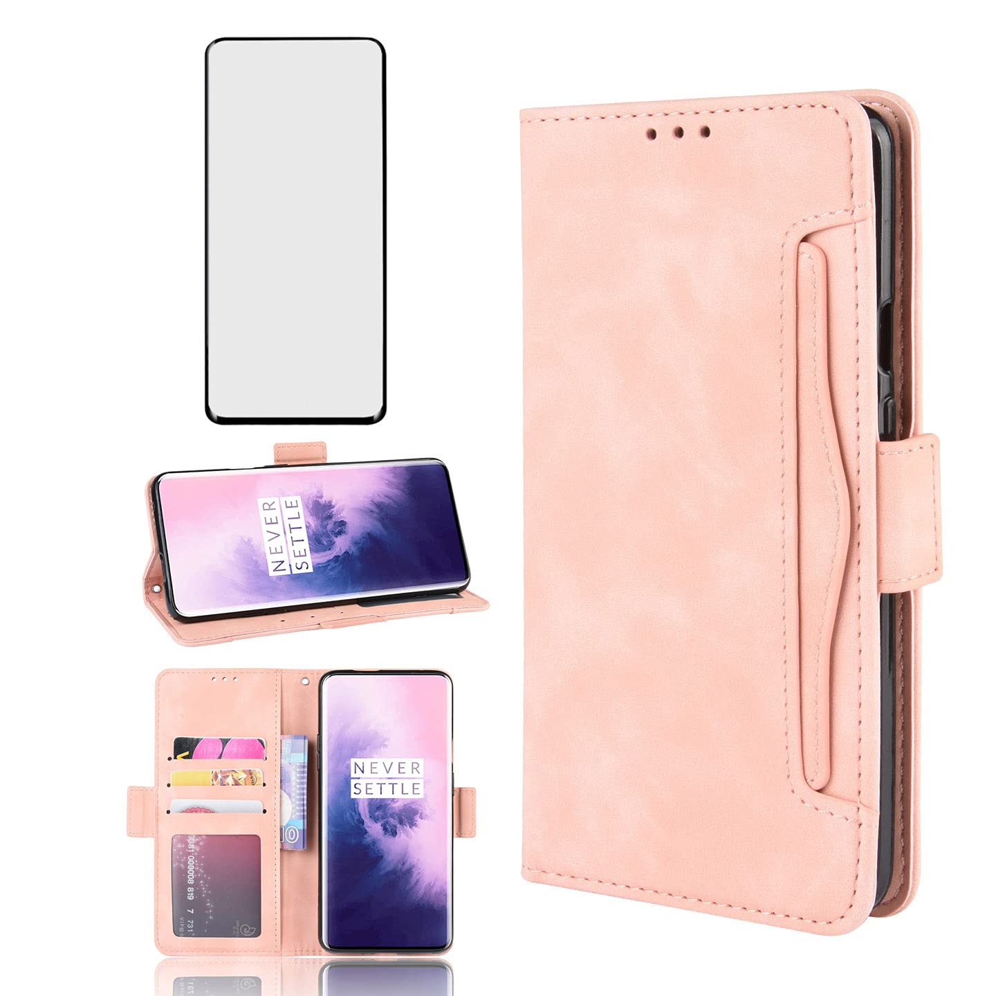 Funda OnePlus 7 Pro libro de cuero oro rosa con tarjetero para proteger tu pantalla 8